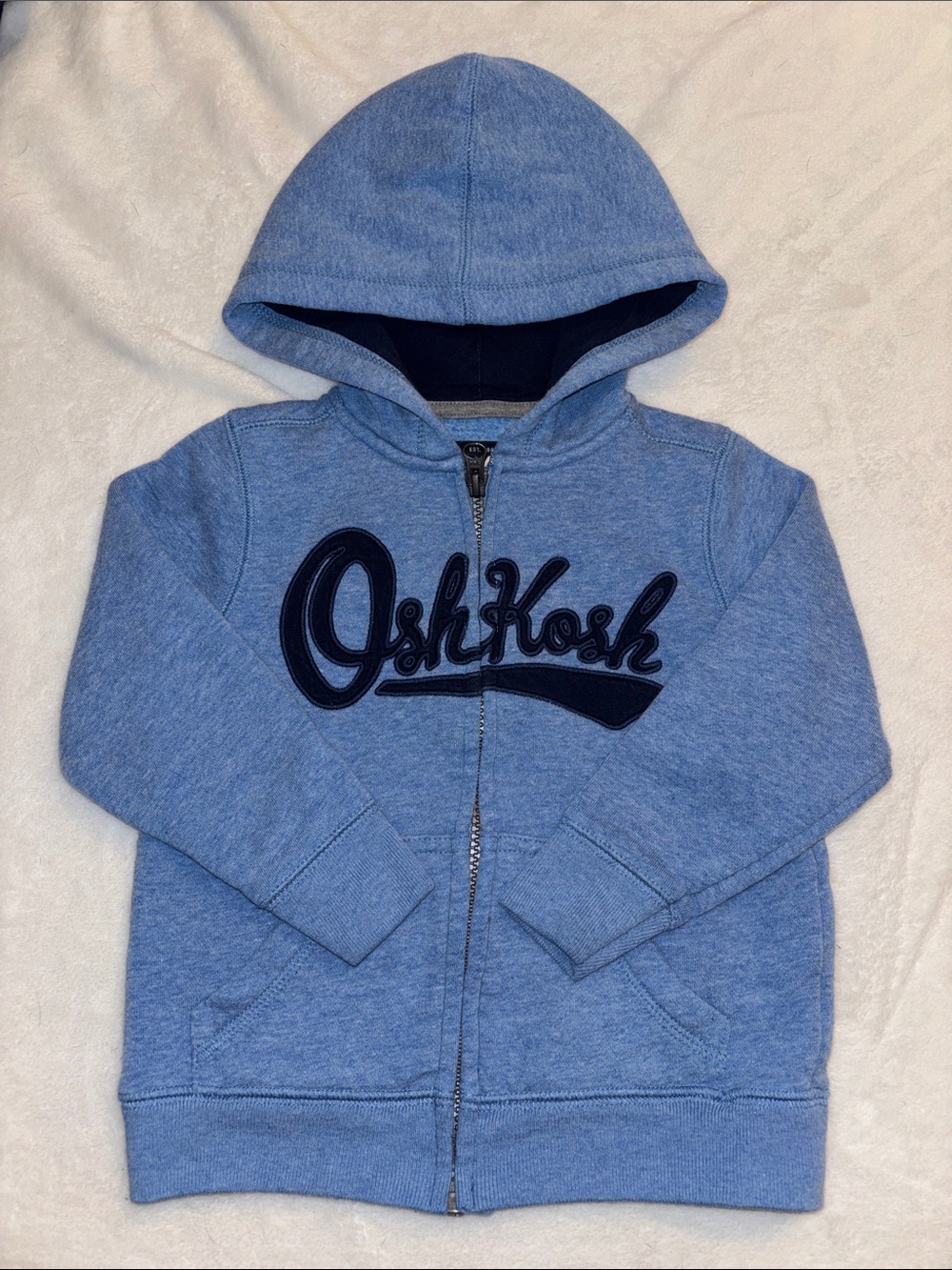 OshKosh B'gosh Heather Blue Hooded Zip Sweatshirt with Navy Script